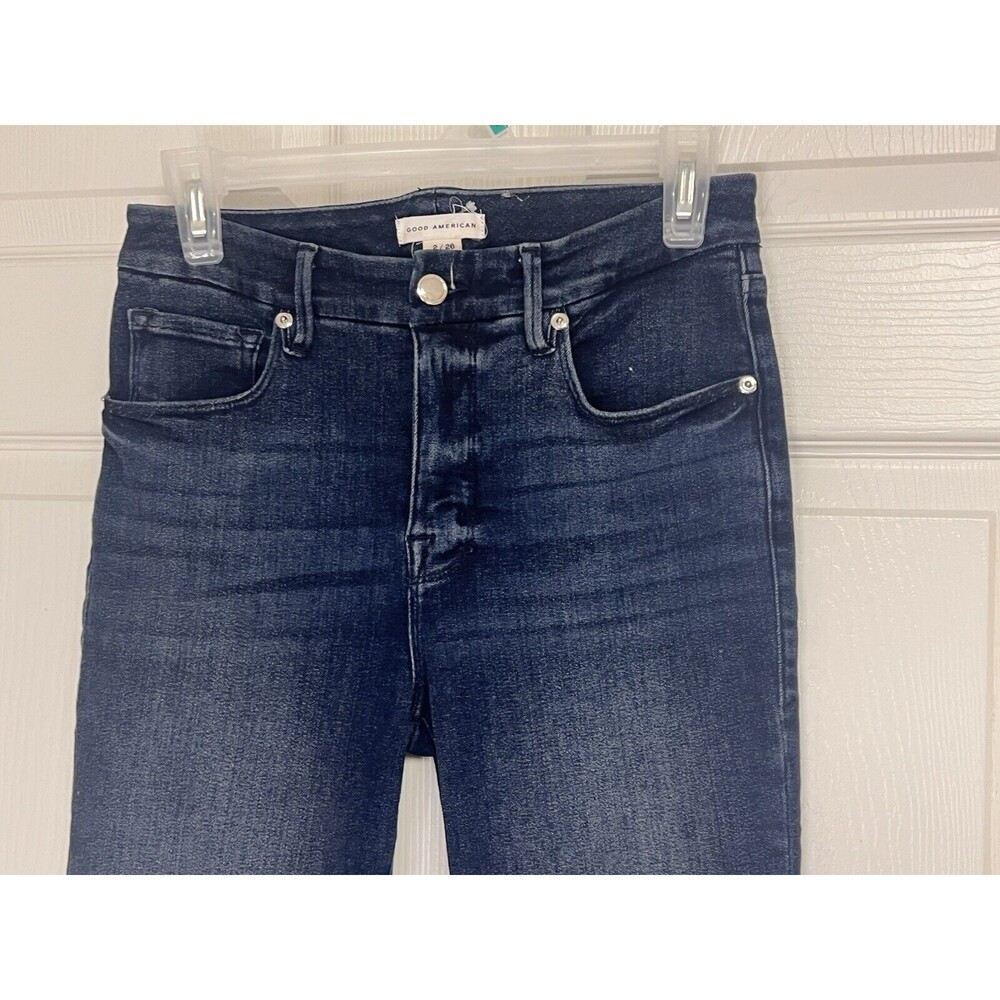 GOOD AMERICAN Good Curve Skinny Crop Raw Hem Blue Jeans Women's Size 2/26 - Picture 3 of 8